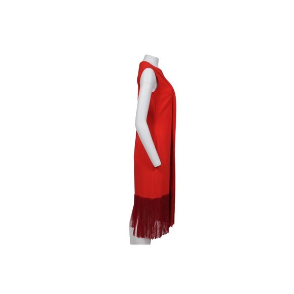 Stella McCartney Long Maxi Fringe Dress 44 Sleeveless Red Viscose Stretch - Picture 6 of 10